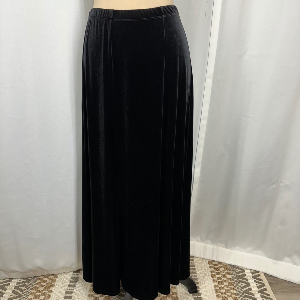 Vintage Notations Black Velvet Maxi Skirt S 90s Stretch Pull On Column